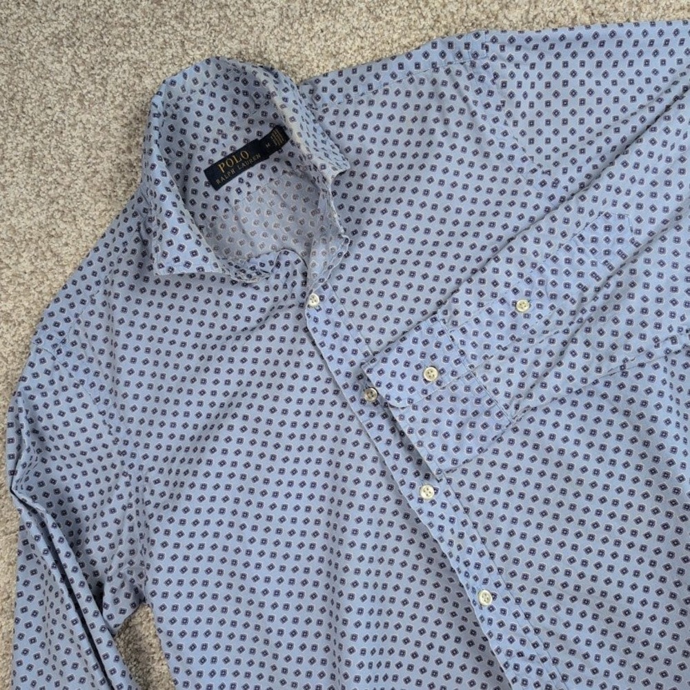 Polo Ralph Lauren Mens Button Down Shirt Blue Patterned Casual Medium